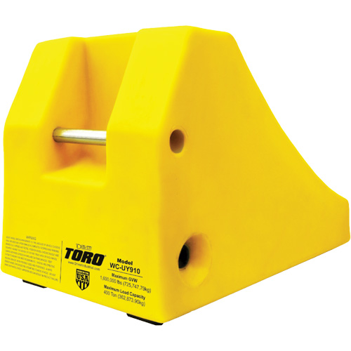 400 Ton Large Equipment Wheel Chock with Handle & Hole, Urethane, Yellow O-Max