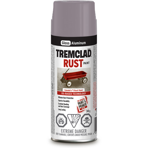 Tremclad&reg; Oil Based Rust Paint, Silver Aluminum, Gloss, Aerosol Can O-Max