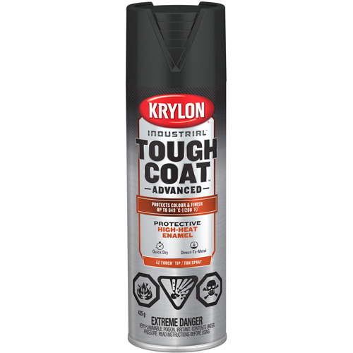 Peinture industrielle &agrave; chaleur &eacute;lev&eacute;e Tough Coat Advanced, Noir haute temp&eacute;rature, Fini mat profond, 425 g, Canette a&eacute;rosol O-Max