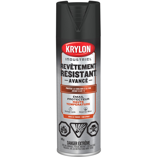 Peinture industrielle &agrave; chaleur &eacute;lev&eacute;e Tough Coat Advanced, Noir haute temp&eacute;rature, Fini mat profond, 425 g, Canette a&eacute;rosol O-Max