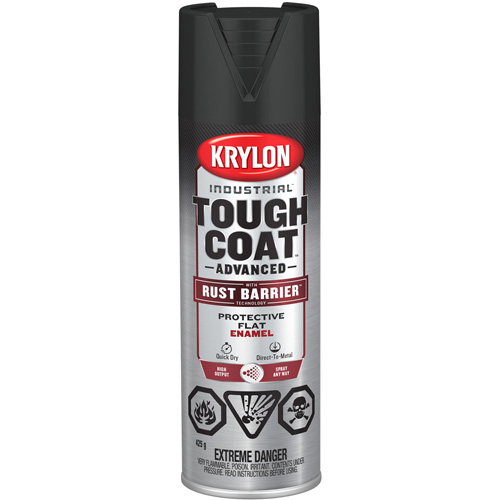 Peinture Tough Coat avec technologie Rust Barrier, Noir, Fini mat profond/Mat, 425 g, Canette a&eacute;rosol O-Max