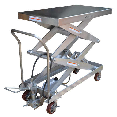 Pneumatic Hydraulic Scissor Lift Table, Stainless Steel, 47-1/4" L x 24" W, 1500 lbs. Cap. O-Max