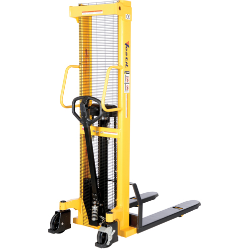 Manual Hydraulic Stacker, Hand Pump Operated, 2000 lbs. Capacity, 63" Max Lift O-Max