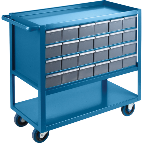 Drawer Shelf Cart, 1200 lbs. Capacity, Steel, 18" x W, 35" x H, 36" D, Rubber Wheels, All-Welded, 24 Drawers O-Max