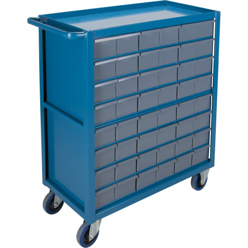 Drawer Shelf Cart, 1200 lbs. Capacity, Steel, 18" x W, 35" x H, 36" D, Rubber Wheels, All-Welded, 48 Drawers O-Max