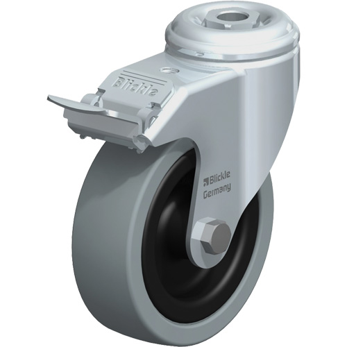 Roulette pour usage l&eacute;ger, Pivotant avec frein, 4" (101,6 mm), Caoutchouc plein, 242 lb (110 kg) O-Max