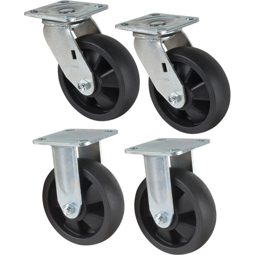 Jeu de roulettes, Fixe/Pivotant, 6" (152,4 mm), Nylon, 2400 lb (1089 kg) O-Max