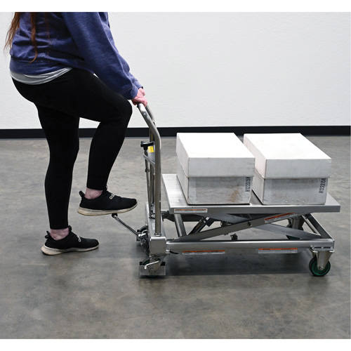 Hydraulic Scissor Lift Table, 31-1/2" L x 19-1/2" W, Stainless Steel, 550 lbs. Capacity O-Max