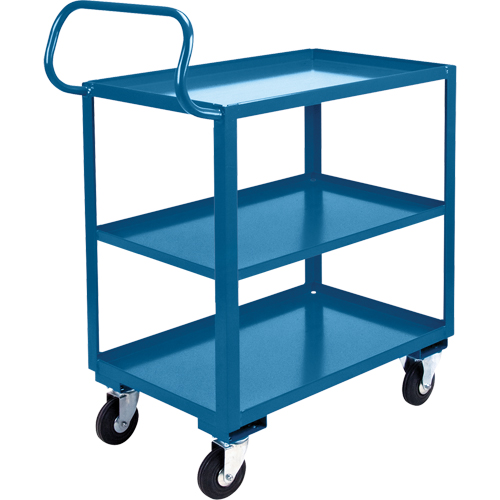 Chariot ergonomique &agrave; tablettes, 800 lb Capacit&eacute;, Acier, 26" la x 37" ha x 38" p, Bordure vers le haut O-Max