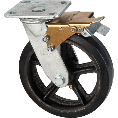 Mold-on Caster, Swivel with Brake, 8" (203.2 mm), Rubber, 660 lbs. (299 kg.) O-Max