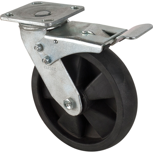Roulettes haute temp&eacute;rature, Pivotant avec frein, 8" (203,2 mm), Nylon, 1000 lb (453 kg) O-Max