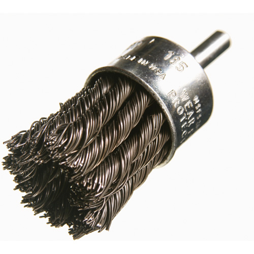 Knotted Wire End Brushes, 1" Dia., 0.012" Wire Dia., 1/4" Shank O-Max