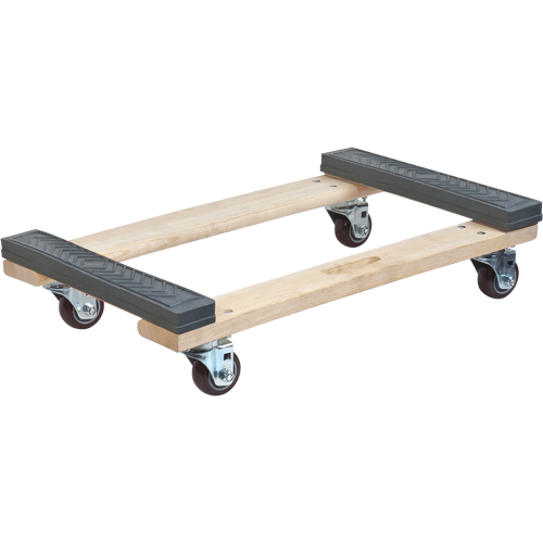 Rubber Ends Hardwood Dolly, Wood Frame, 18" W x 24" D x 7" H, 900 lbs. Capacity O-Max