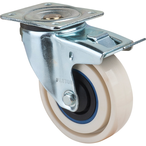Roulettes sandwich, Pivotant avec frein, 4" (101,6 mm), Nylon, 440 lb (199,58 kg) O-Max