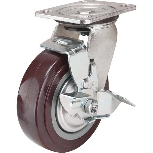 Roulette, Pivotant avec frein, 6" (152,4 mm), Polyur&eacute;thane, 850 lb (385 kg) O-Max