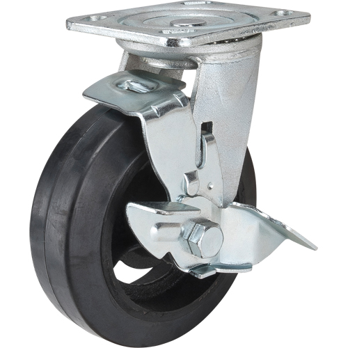 Mold-on Caster, Swivel with Brake, 6" (152.4 mm), Rubber, 550 lbs. (249 kg.) O-Max