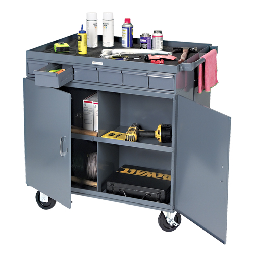 Heavy-Duty Two-Sided Mobile Work Station, 1200 lbs. Capacity, Steel, 34" x W, 34" x H, 24" D, All-Welded, 6 Drawers O-Max