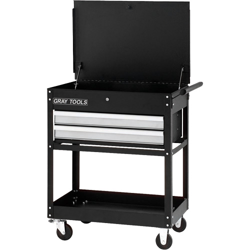 Chariot utilitaire, 2 tiroirs, 30-1/4" lo x 19" la x 35-3/4" h, Noir O-Max