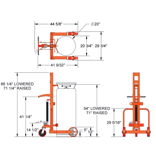 Grand chariot hydraulique HLCC pour bouteille de gaz liquide, Roues Polyur&eacute;thane, Base de 20" la x 20" p, 1000 lb O-Max