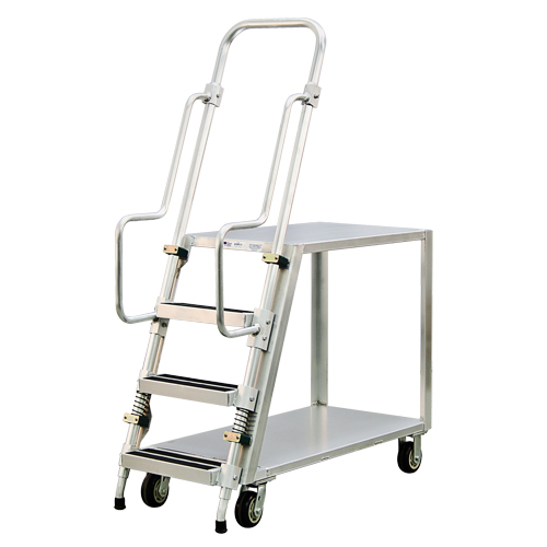 Aluminum Stock Picking Ladder Cart, Aluminum, 22" W x 51-1/2" D, 2 Shelves, 800 lbs. Capacity O-Max