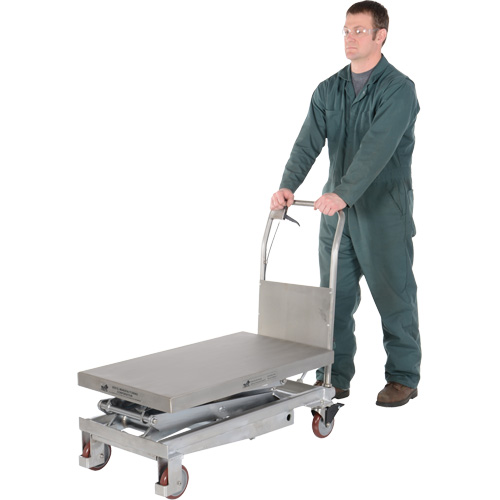 Manual Hydraulic Scissor Lift Table, 35-1/2" L x 20" W, Partial Stainless Steel, 800 lbs. Capacity O-Max