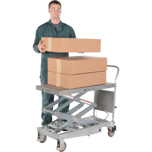 Manual Hydraulic Scissor Lift Table, 35-1/2" L x 20" W, Partial Stainless Steel, 800 lbs. Capacity O-Max