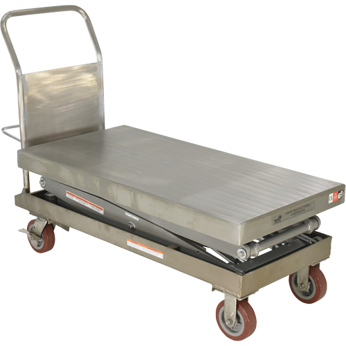 Table &eacute;l&eacute;vatrice hydraulique manuelle &agrave; ciseaux, 47-1/2" lo x 24" la, Partiellement en acier inoxydable, Capacit&eacute; 1500 lb O-Max