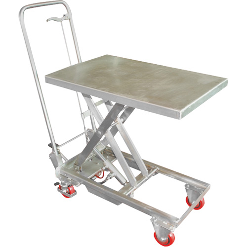 Table &eacute;l&eacute;vatrice hydraulique manuelle &agrave; ciseaux, 27-1/2" lo x 17-3/4" la, Acier inoxydable, Capacit&eacute; 200 lb O-Max