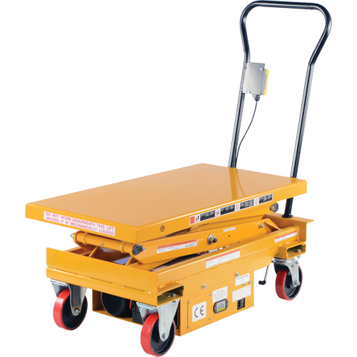 DC Powered Hydraulic Scissor Lift Elevating Cart, Steel, 39-3/4" L x 20-1/2" W, 1000 lbs. Capacity O-Max