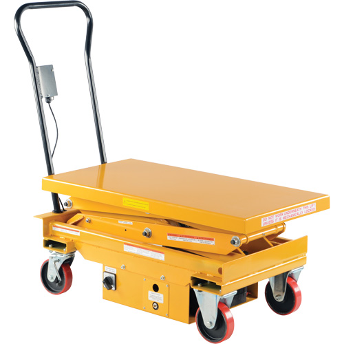 DC Powered Hydraulic Scissor Lift Elevating Cart, Steel, 39-3/4" L x 20-1/2" W, 1000 lbs. Capacity O-Max