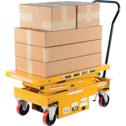 DC Powered Hydraulic Scissor Lift Elevating Cart, Steel, 39-3/4" L x 20-1/2" W, 1000 lbs. Capacity O-Max