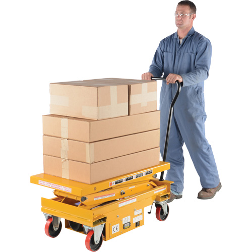 DC Powered Hydraulic Scissor Lift Elevating Cart, Steel, 39-3/4" L x 20-1/2" W, 1000 lbs. Capacity O-Max