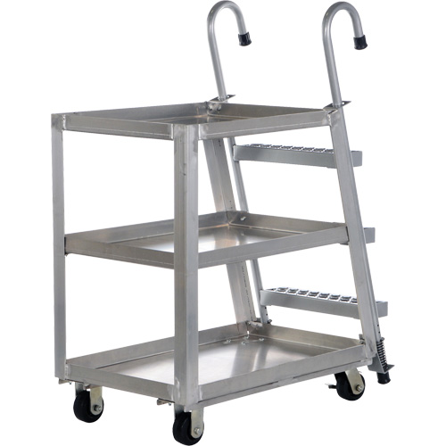 Chariot de pr&eacute;l&egrave;vement de stock, Aluminium, 21-7/8" la x 40" p, 3 tablettes, Capacit&eacute; 660 lb O-Max