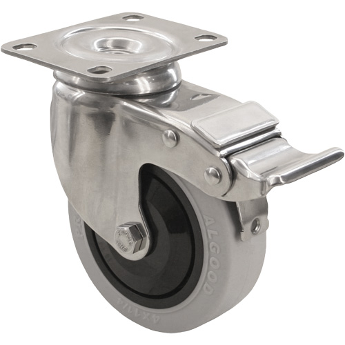 2309 Caster with Double Locking Brake, Swivel with Brake, 4" (101.6 mm), Envirothane Grey, 350 lbs. (158.8 kg.) O-Max