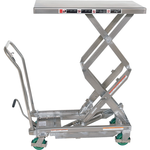 Table &eacute;l&eacute;vatrice hydraulique manuelle &agrave; ciseaux, 36-1/4" lo x 19-3/8" la, Acier inoxydable, Capacit&eacute; 600 lb O-Max