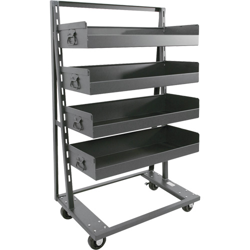 Single-Sided Heavy Duty A-Frame Cart with 4 Large Lipped Trays, 38" x 25" x 63", 2500 lbs. Capacity O-Max
