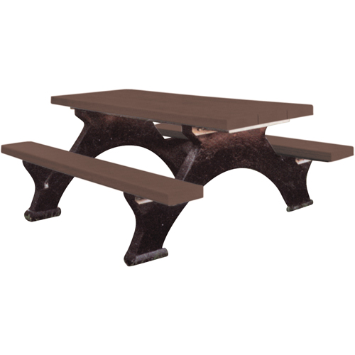 Recycled Plastic Picnic Tables, 6' L x 62-1/4" W, Brown O-Max