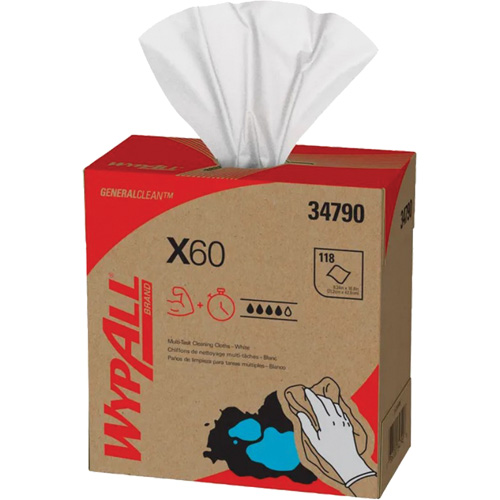 Chiffons X60 WypAll, Tout usage, 16-3/4" lo x 8-3/8" la O-Max