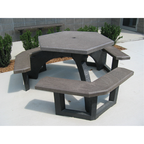 Recycled Plastic Hexagon Picnic Tables, 78" L x 78" W, Brown O-Max
