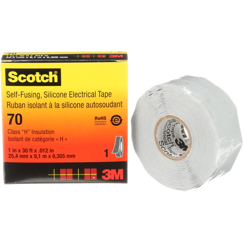 Scotch&reg; Self-Fusing Silicone Rubber Electrical Tape, 25.4 mm (1") x 9 m (30'), Grey, 12 mils O-Max