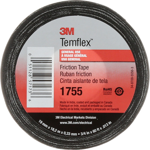 Ruban de chatterton Temflex 1755, 19 mm (3/4") x 18,28 m (60'), Noir O-Max