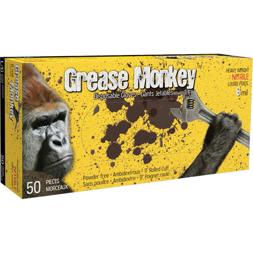 Grease Monkey&reg; Gloves, Large, Nitrile, 8-mil, Powder-Free, Black O-Max