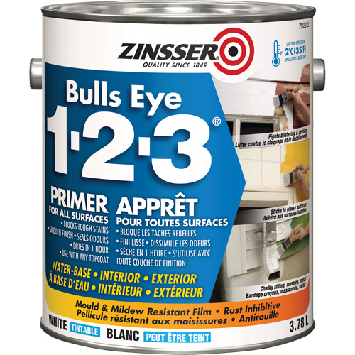 Bulls Eye 1-2-3&reg; Water-Base Primer, 3.78 L, Gallon, White O-Max