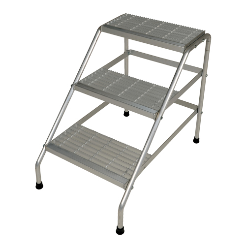 Aluminum Step Stand, 3 Steps, 34-9/16" x 22-13/16" x 30" High O-Max