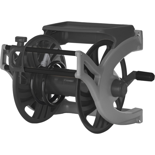 Deluxe Wall-Mount Hose Reel, 225', Aluminum/Poly-Plastic O-Max