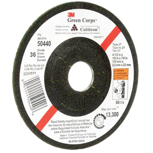 Green Corps Flexible Grinding Wheel, 4-1/2" x 1/8", 7/8" Arbor, Ceramic, Type 27 O-Max