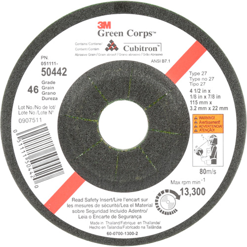 Green Corps Flexible Grinding Wheel, 4-1/2" x 1/8", 7/8" Arbor, Ceramic, Type 27 O-Max