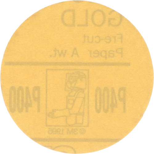 Gold Hookit Disc, 3" Dia., P400 Grit, Aluminum Oxide, C-Weight O-Max