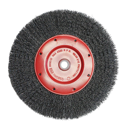 Brosses &eacute;conomiques &agrave; fils cr&ecirc;p&eacute;s - Face &eacute;troite, 6" dia., Fils 0.014, Arbre 2" O-Max