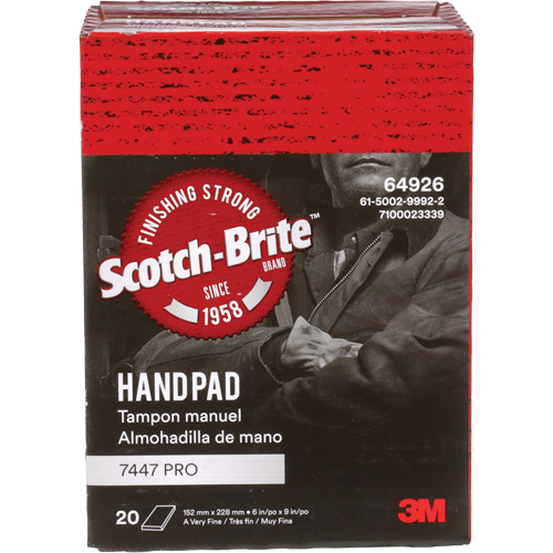 Scotch-Brite 7447 Hand Pads, Aluminum Oxide, 9" x 6", Very Fine Grit O-Max